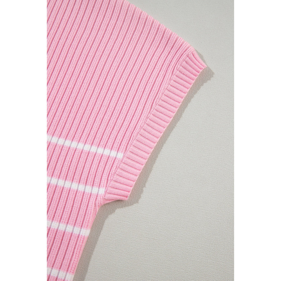 Plus Size Striped Round Neck Cap Sleeve Knit Top Apparel and Accessories