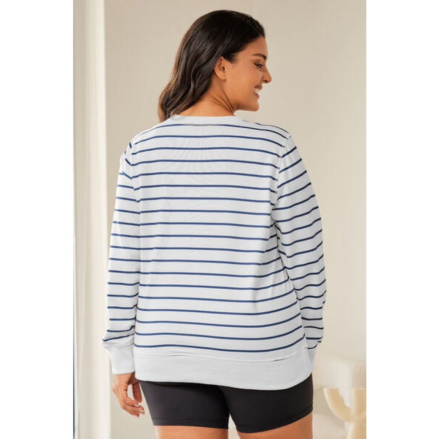 Plus Size Striped Round Neck Long Sleeve T-Shirt Clothing