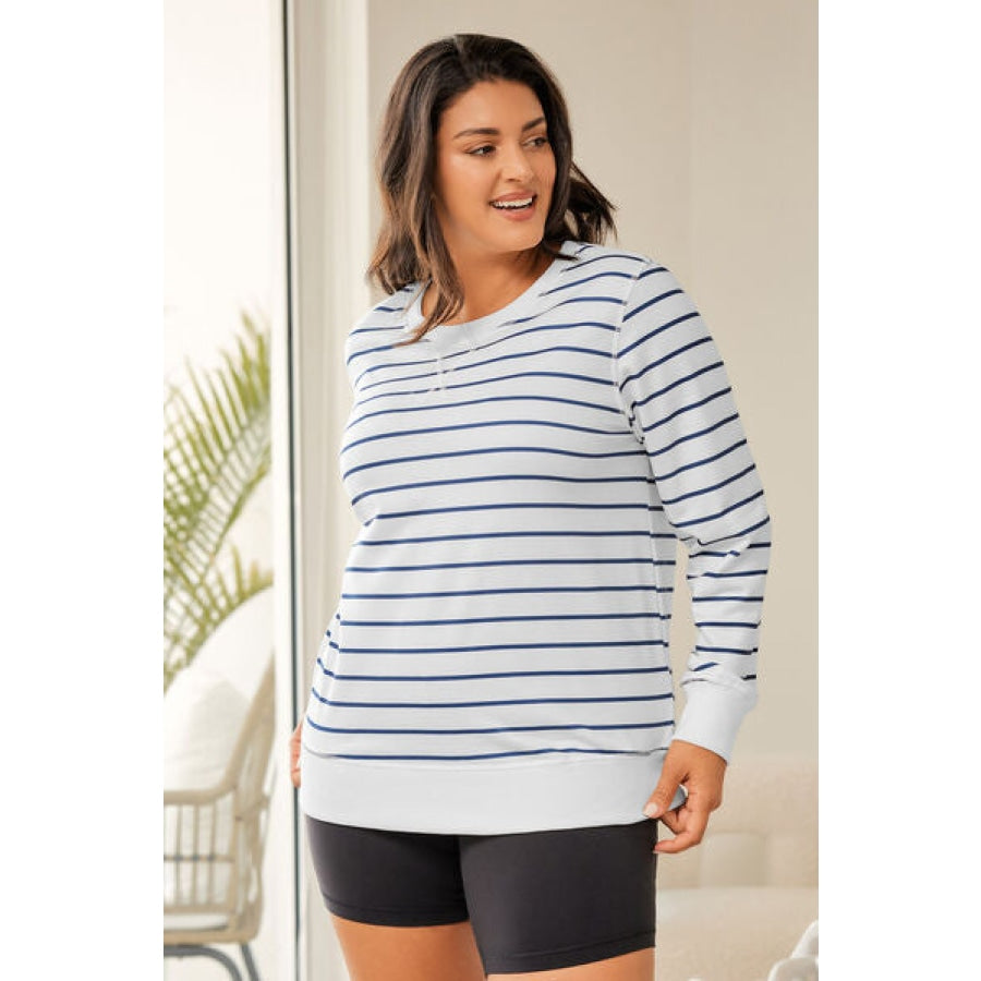 Plus Size Striped Round Neck Long Sleeve T-Shirt Clothing