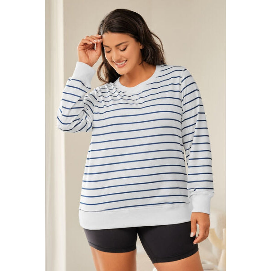 Plus Size Striped Round Neck Long Sleeve T-Shirt Clothing