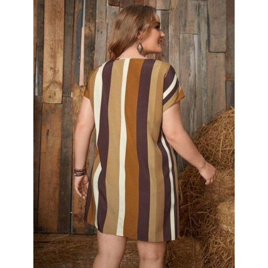 Plus Size Striped Short Sleeve Mini Dress Clothing