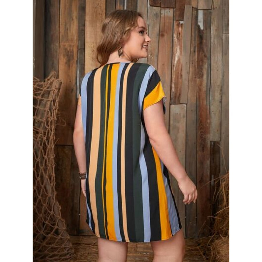 Plus Size Striped Short Sleeve Mini Dress Clothing