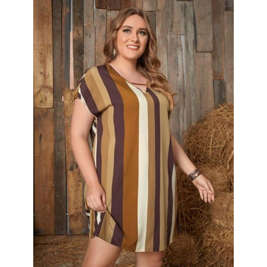 Plus Size Striped Short Sleeve Mini Dress Clothing