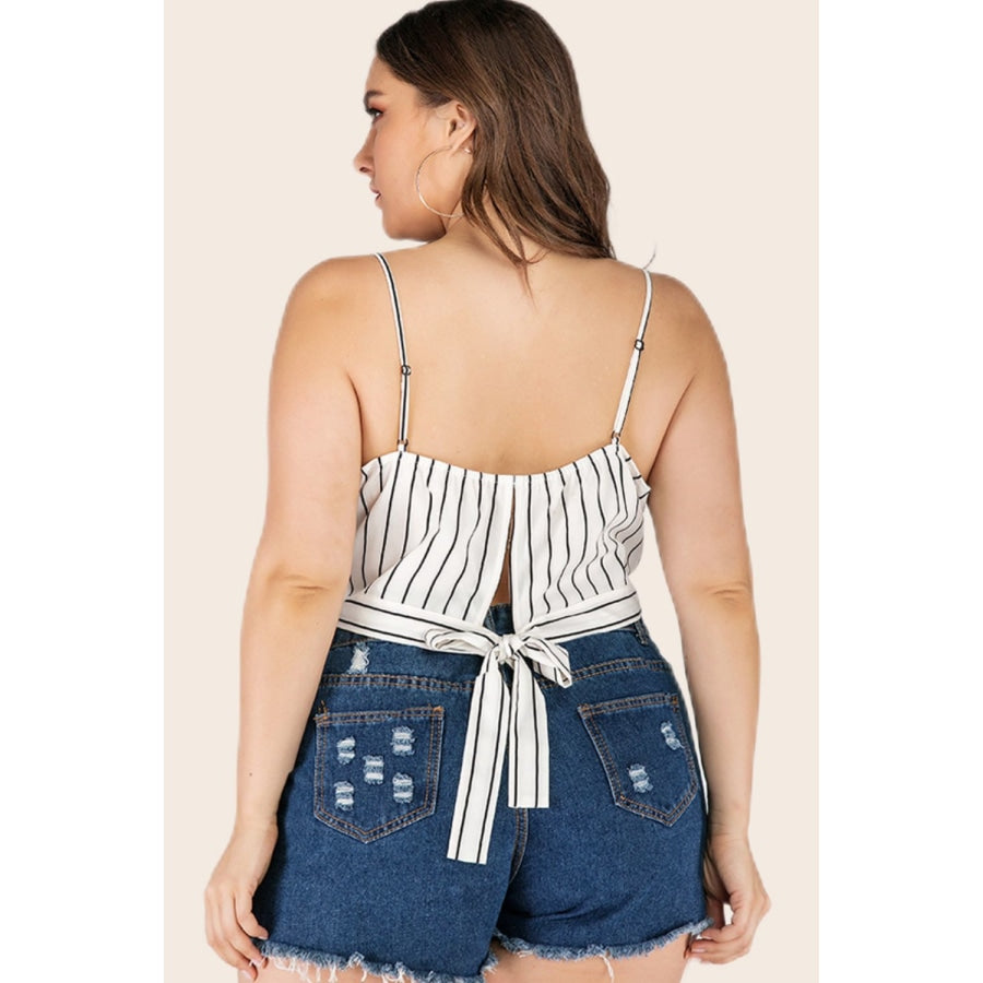 Plus Size Striped Tie-Back Cropped Cami