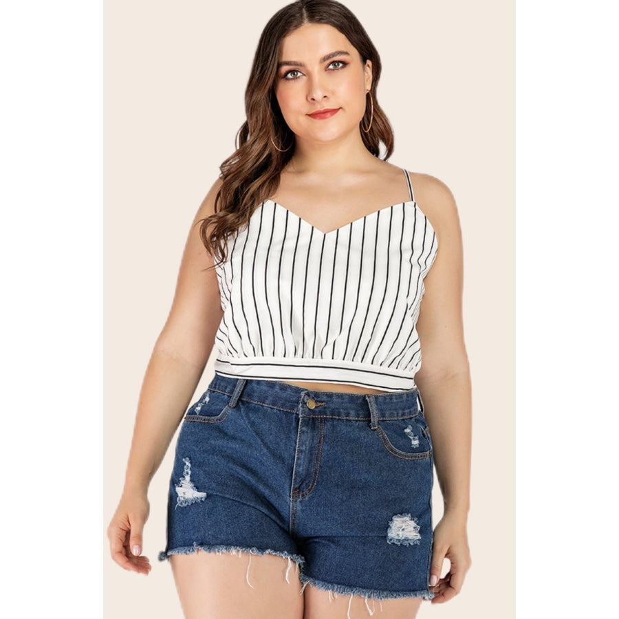 Plus Size Striped Tie-Back Cropped Cami