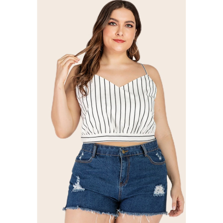 Plus Size Striped Tie-Back Cropped Cami