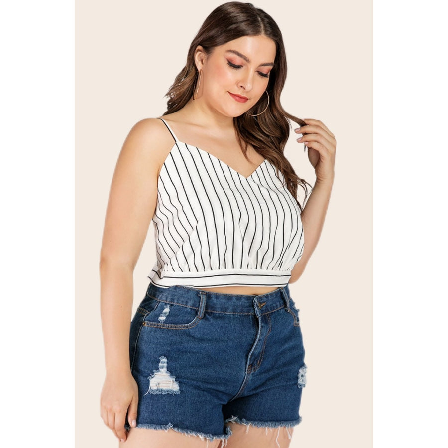 Plus Size Striped Tie-Back Cropped Cami