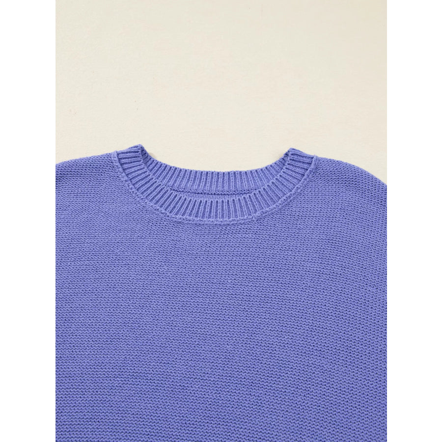 Plus Size Striped Trim Drop Shoulder Knit Loose Sweater Apparel and Accessories