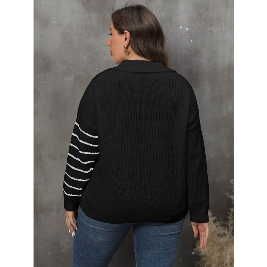 Plus Size Striped V-Neck Sweater Apparel and Accessories