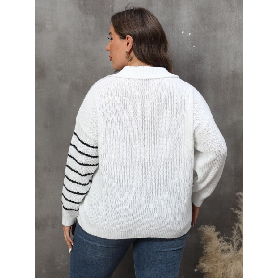 Plus Size Striped V-Neck Sweater Apparel and Accessories