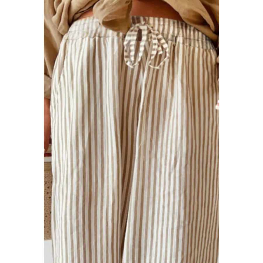 Plus Size Striped Wide Leg Pants Apparel and Accessories