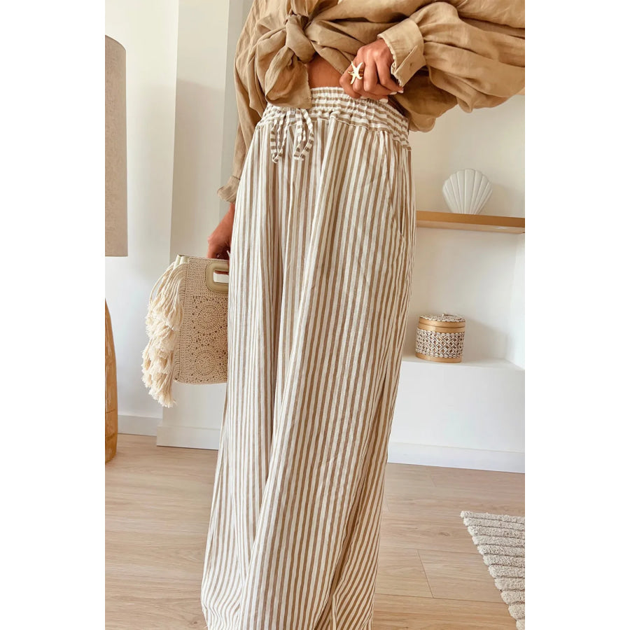 Plus Size Striped Wide Leg Pants Apparel and Accessories