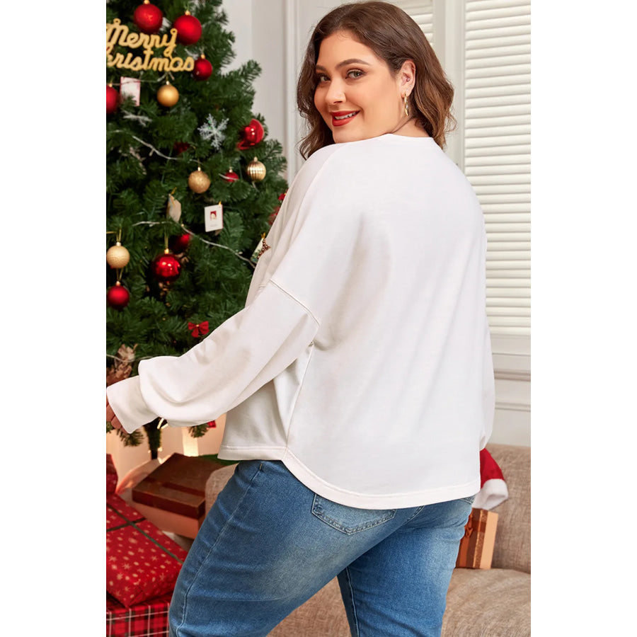 Plus Size Studded Star Round Neck Long Sleeve Blouse Apparel and Accessories