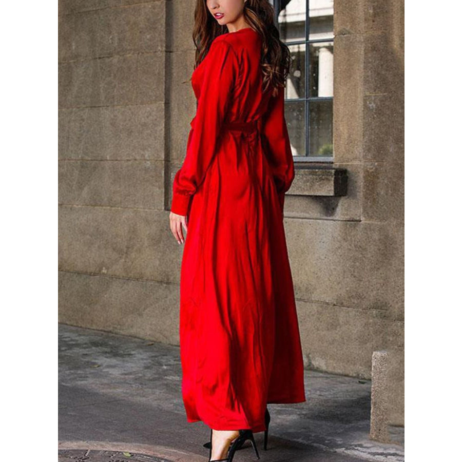 Plus Size Surplice Long Sleeve Slit Maxi Dress Apparel and Accessories
