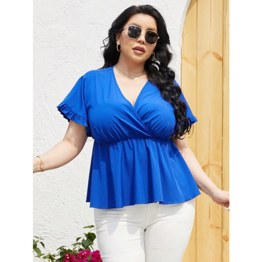 Plus Size Surplice Neck Babydoll Blouse