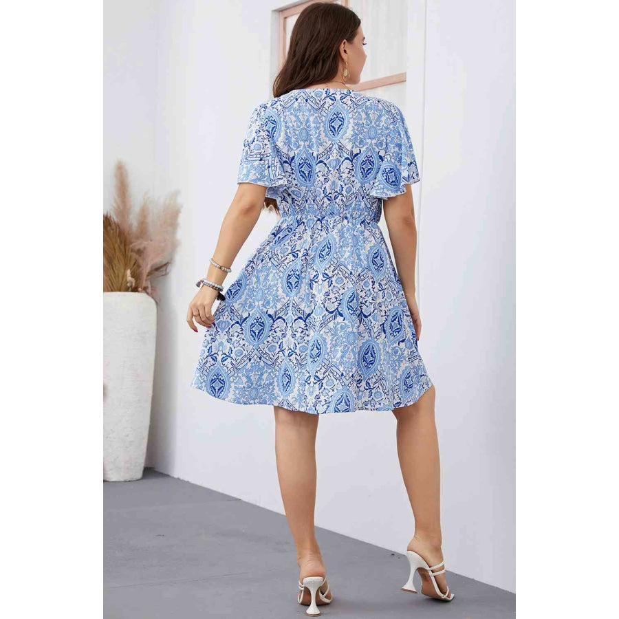 Plus Size Surplice Neck Flutter Sleeve Dress