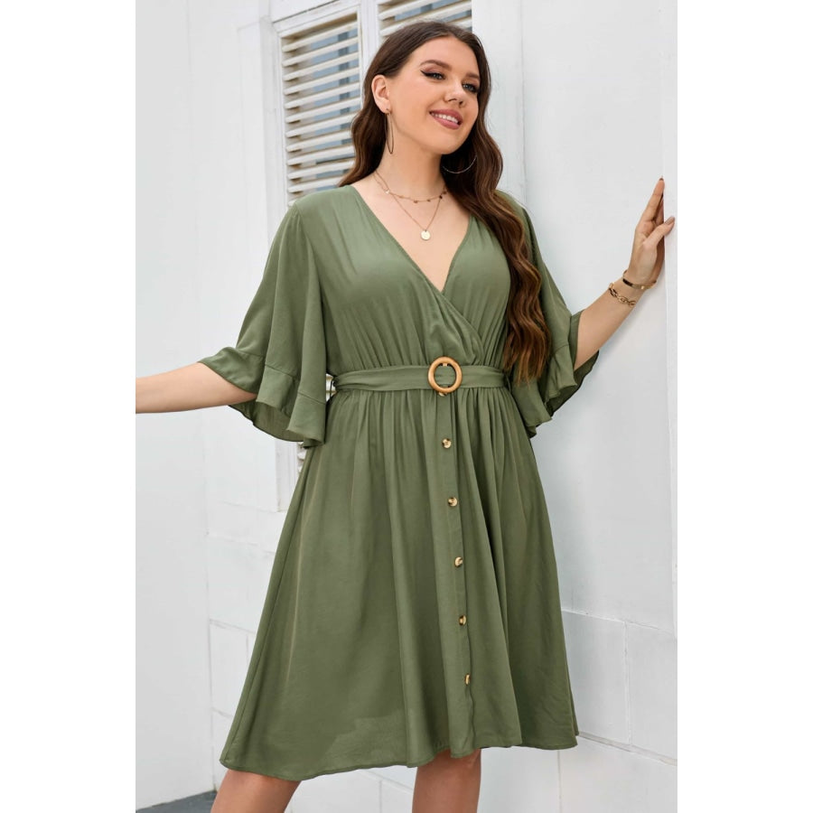 Plus Size Surplice Neck Half Sleeve Dress