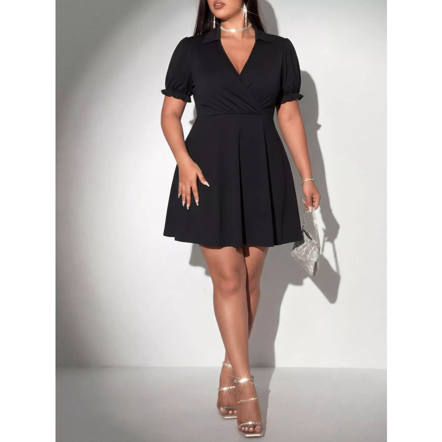 Plus Size Surplice Short Sleeve Mini Dress Black / 0XL Apparel and Accessories