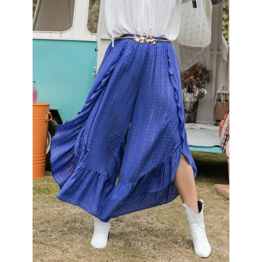 Plus Size Swiss Dot Ruffled Wide Leg Pants Apparel and Accessories