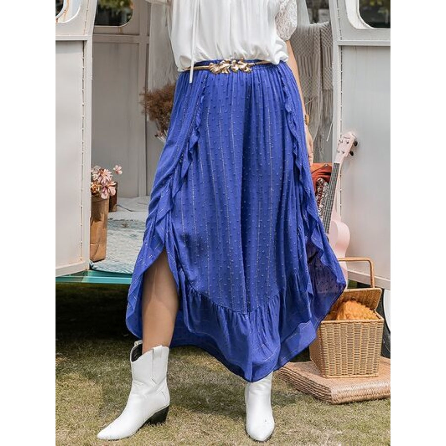 Plus Size Swiss Dot Ruffled Wide Leg Pants Apparel and Accessories