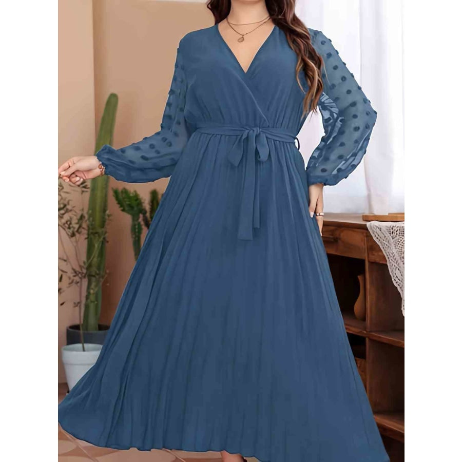 Plus Size Swiss Dot Tie Waist Maxi Dress Peacock Blue / 1XL