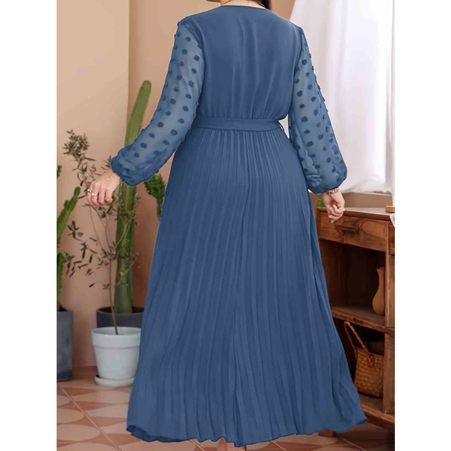 Plus Size Swiss Dot Tie Waist Maxi Dress Peacock Blue / 1XL