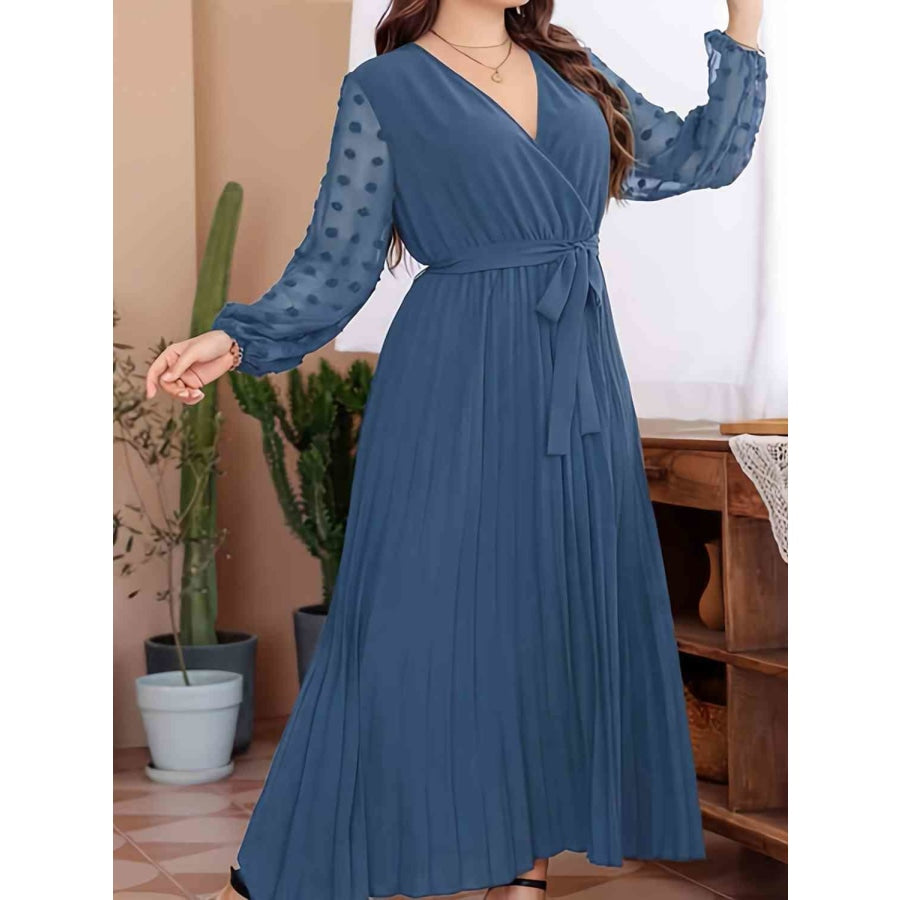 Plus Size Swiss Dot Tie Waist Maxi Dress