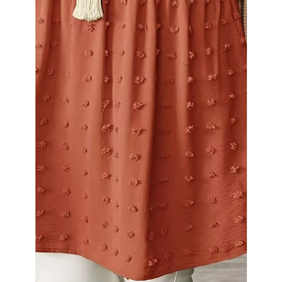 Plus Size Swiss Dot V-Neck Casual Blouse Apparel and Accessories