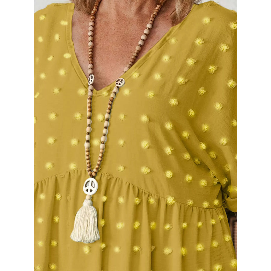 Plus Size Swiss Dot V-Neck Casual Blouse Apparel and Accessories