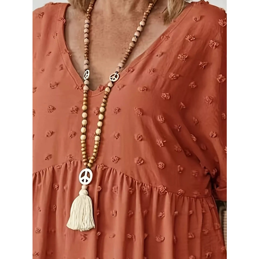 Plus Size Swiss Dot V-Neck Casual Blouse Apparel and Accessories