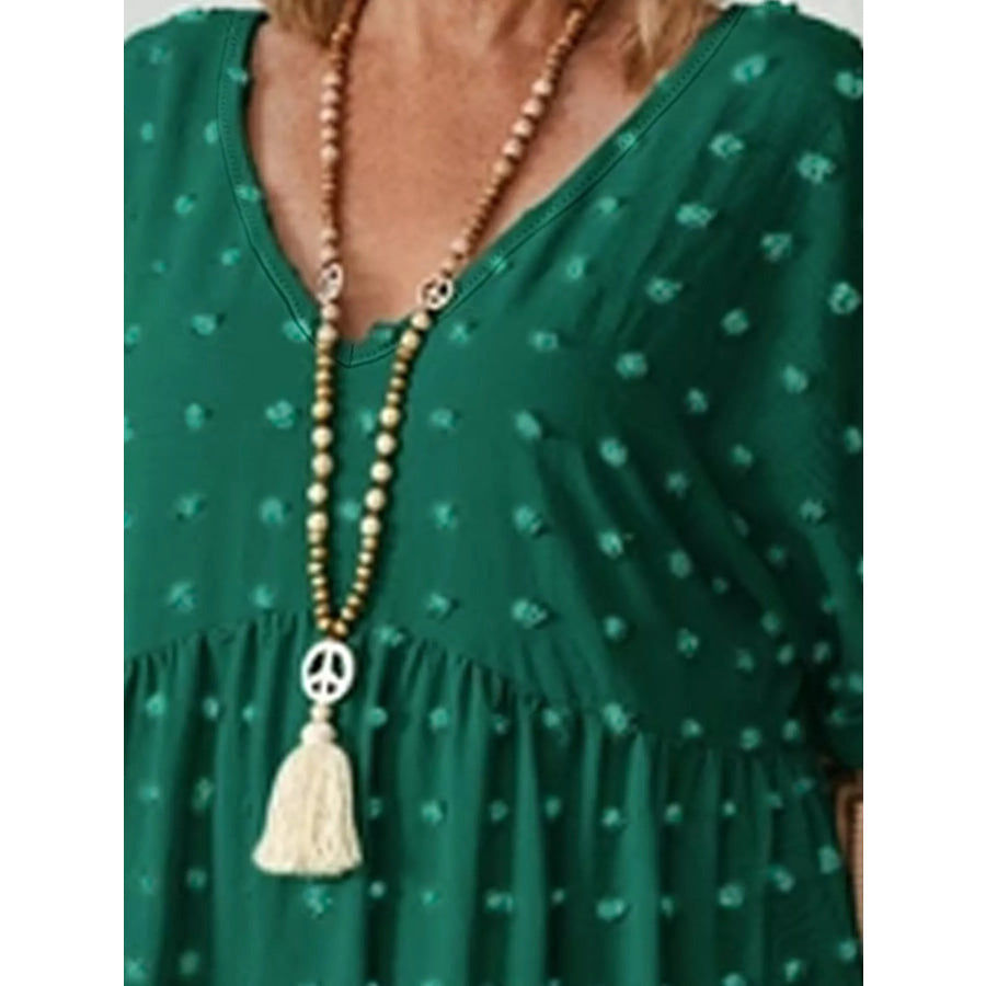 Plus Size Swiss Dot V-Neck Casual Blouse Apparel and Accessories