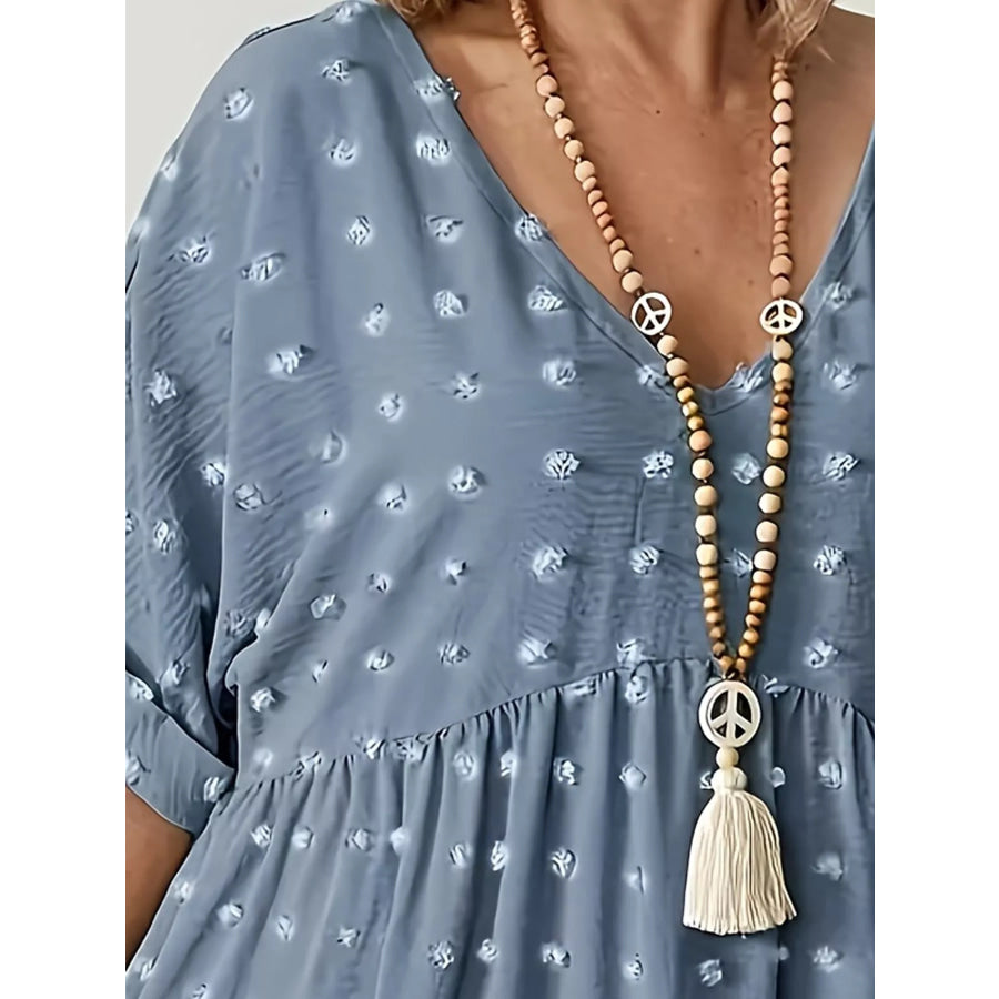 Plus Size Swiss Dot V-Neck Casual Blouse Apparel and Accessories