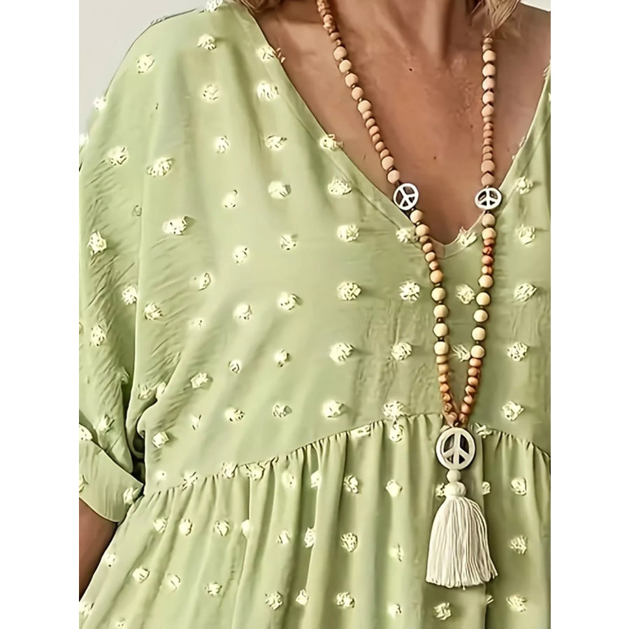 Plus Size Swiss Dot V-Neck Casual Blouse Apparel and Accessories