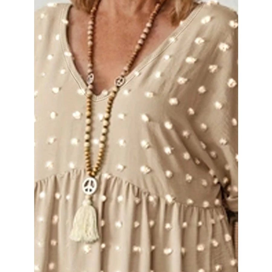 Plus Size Swiss Dot V-Neck Casual Blouse Apparel and Accessories