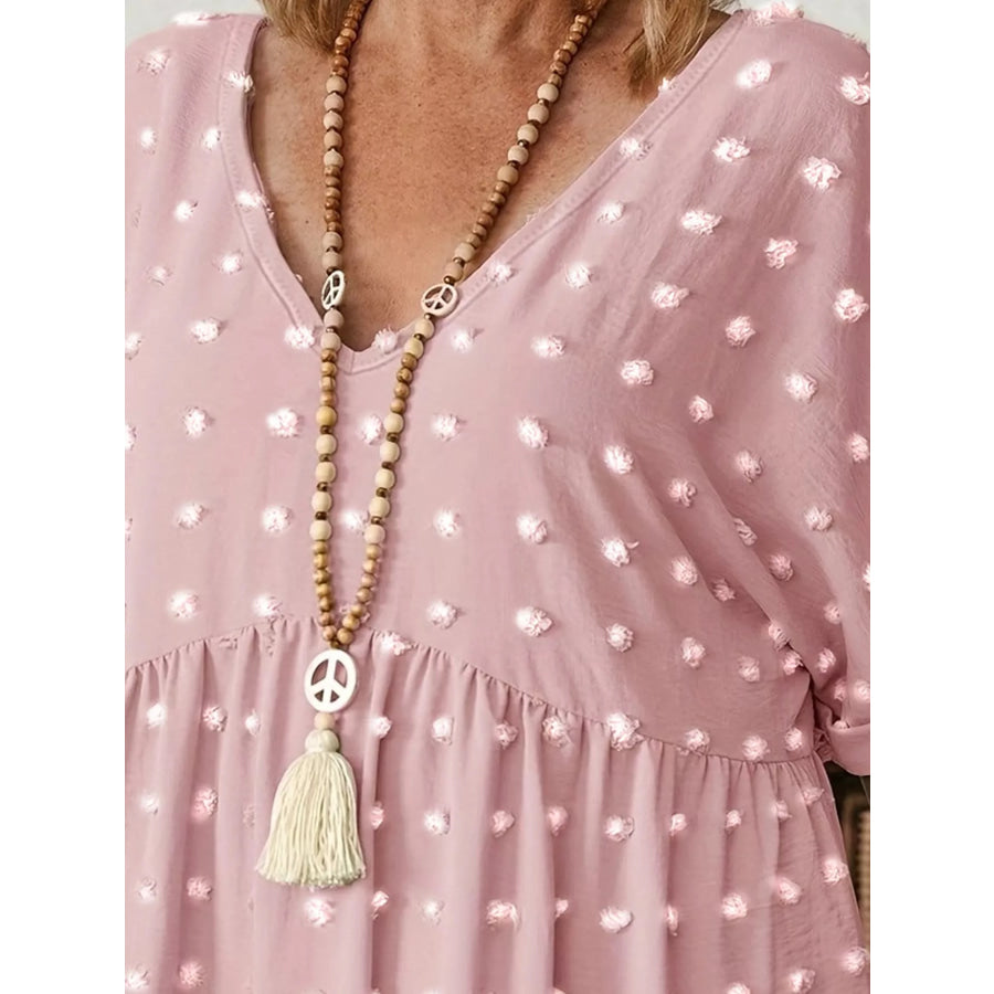 Plus Size Swiss Dot V-Neck Casual Blouse Apparel and Accessories