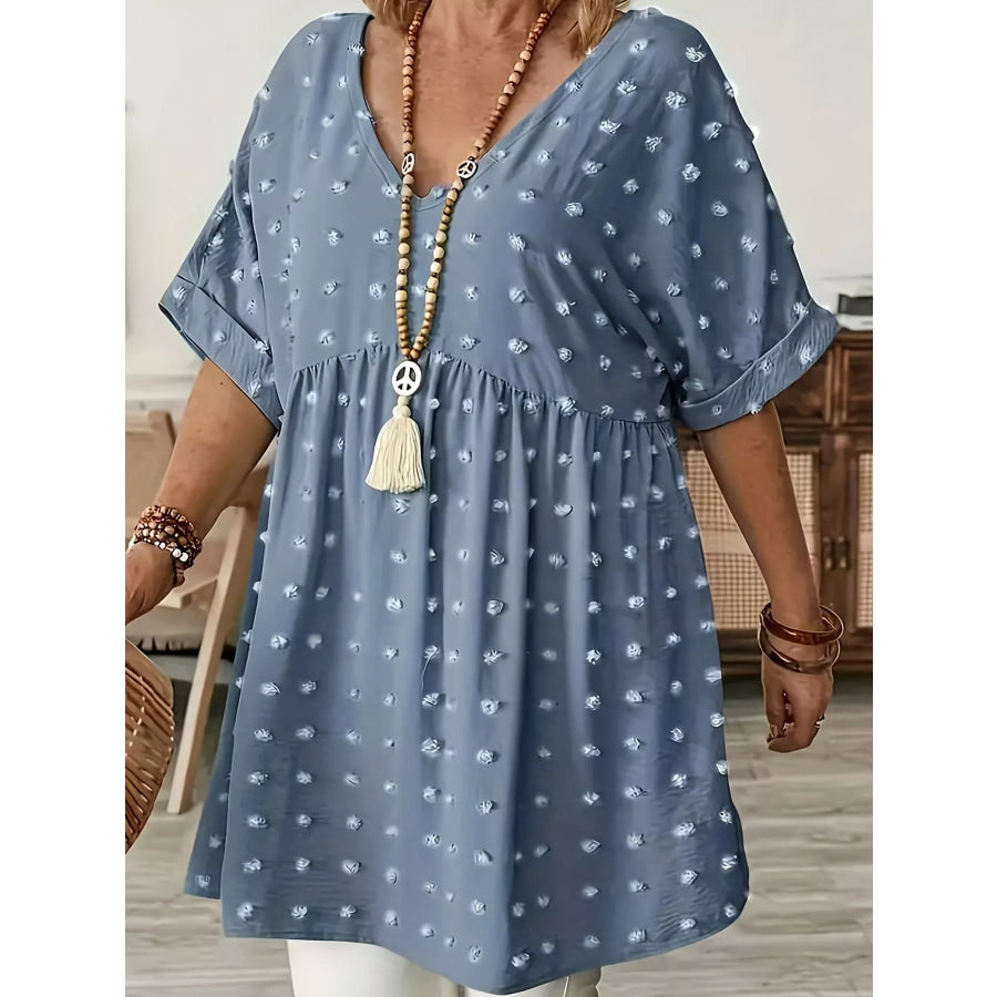 Plus Size Swiss Dot V-Neck Casual Blouse Apparel and Accessories