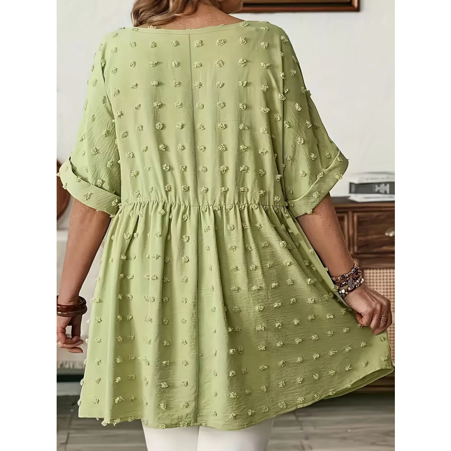 Plus Size Swiss Dot V-Neck Casual Blouse Apparel and Accessories