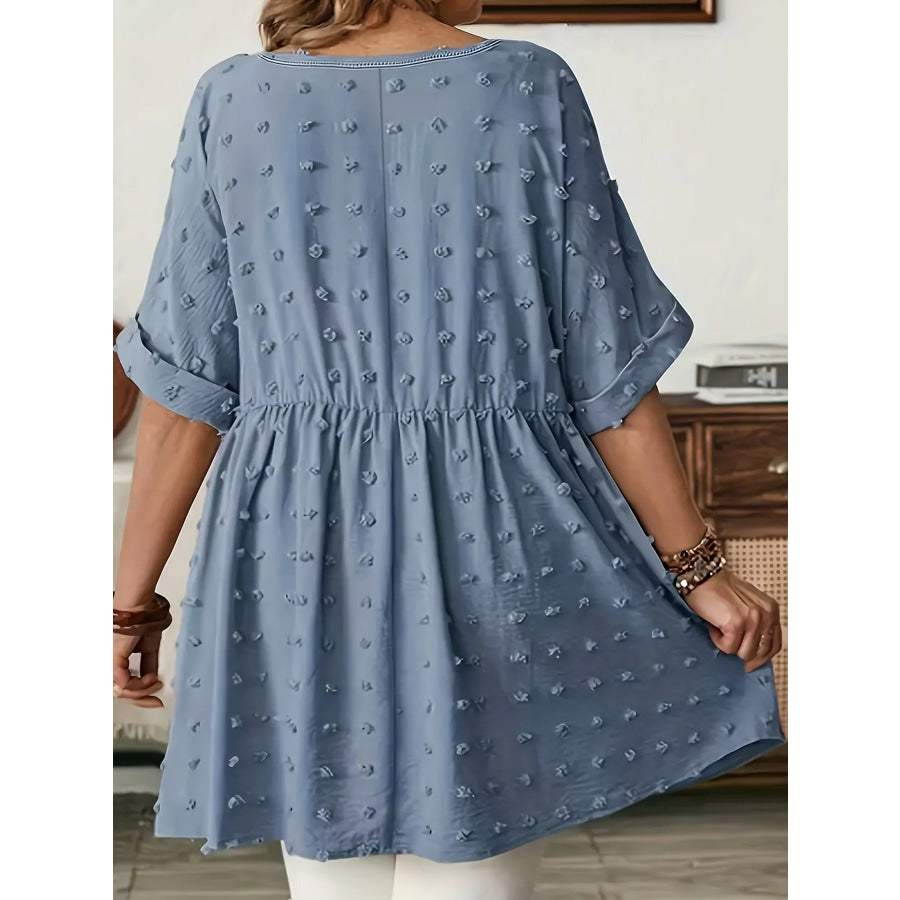 Plus Size Swiss Dot V-Neck Casual Blouse Apparel and Accessories
