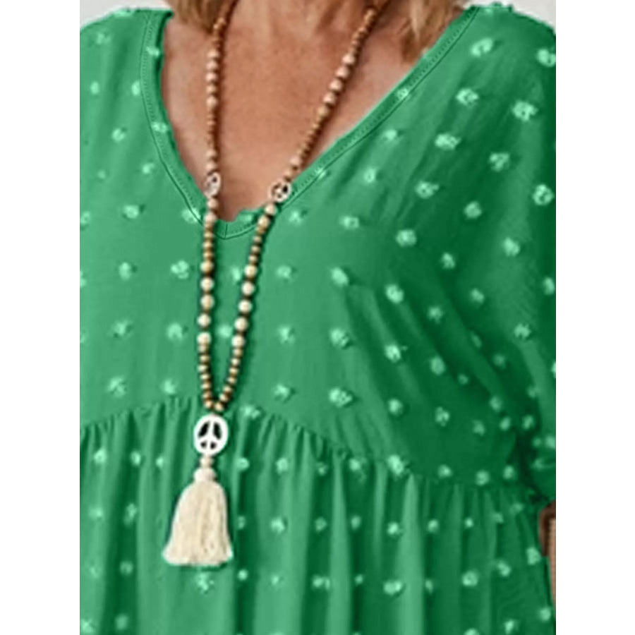 Plus Size Swiss Dot V-Neck Casual Blouse Apparel and Accessories