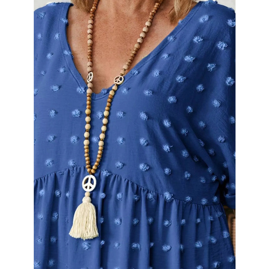 Plus Size Swiss Dot V-Neck Casual Blouse Apparel and Accessories