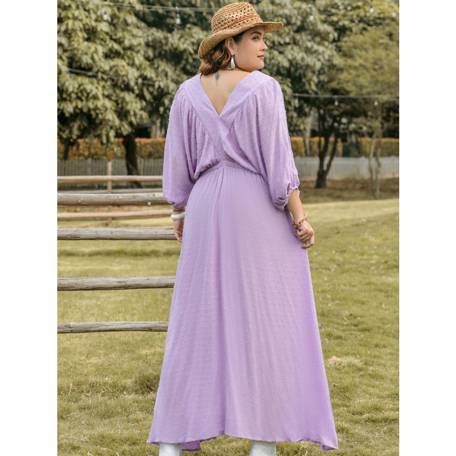 Plus Size Swiss Dot V-Neck Midi Dress Pink Purple / 0XL Apparel and Accessories