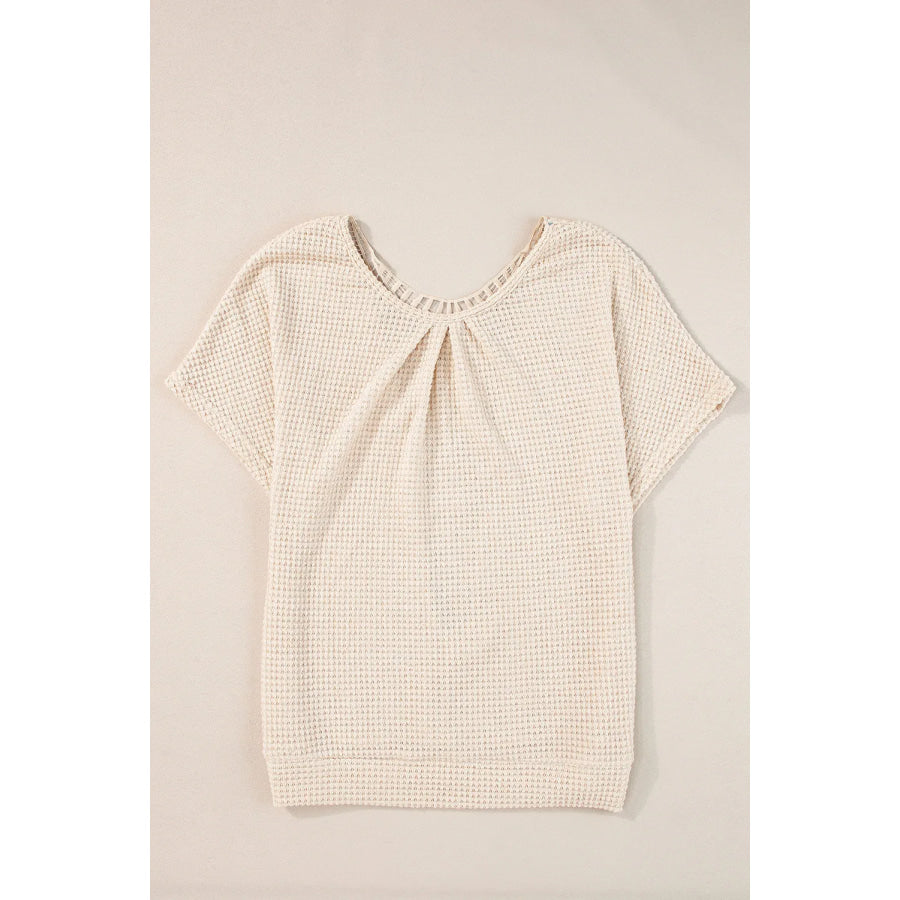 Plus Size Textured Lace Round Neck Short Sleeve T-Shirt Apparel and Accessories