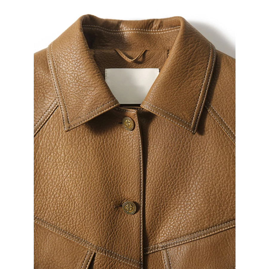 Plus Size Textured Leather Button Up Jacket Apparel and Accessories
