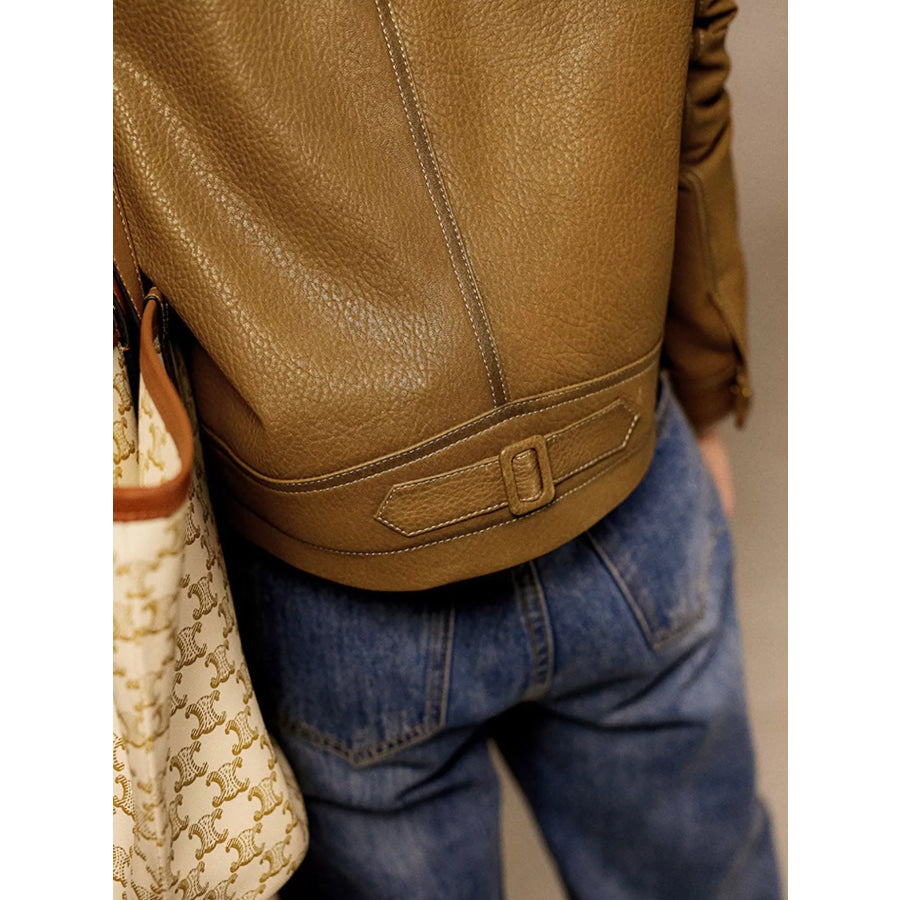 Plus Size Textured Leather Button Up Jacket Apparel and Accessories