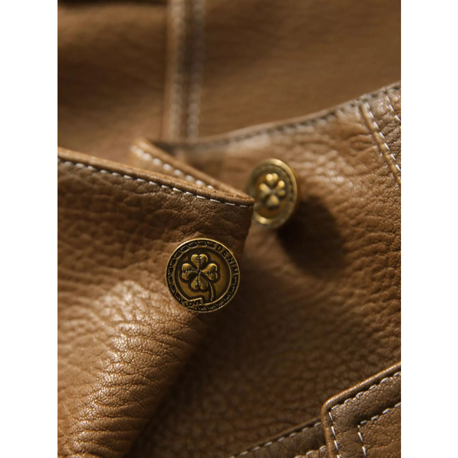 Plus Size Textured Leather Button Up Jacket Apparel and Accessories