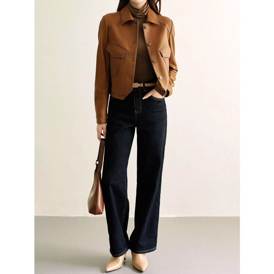 Plus Size Textured Leather Button Up Jacket Apparel and Accessories