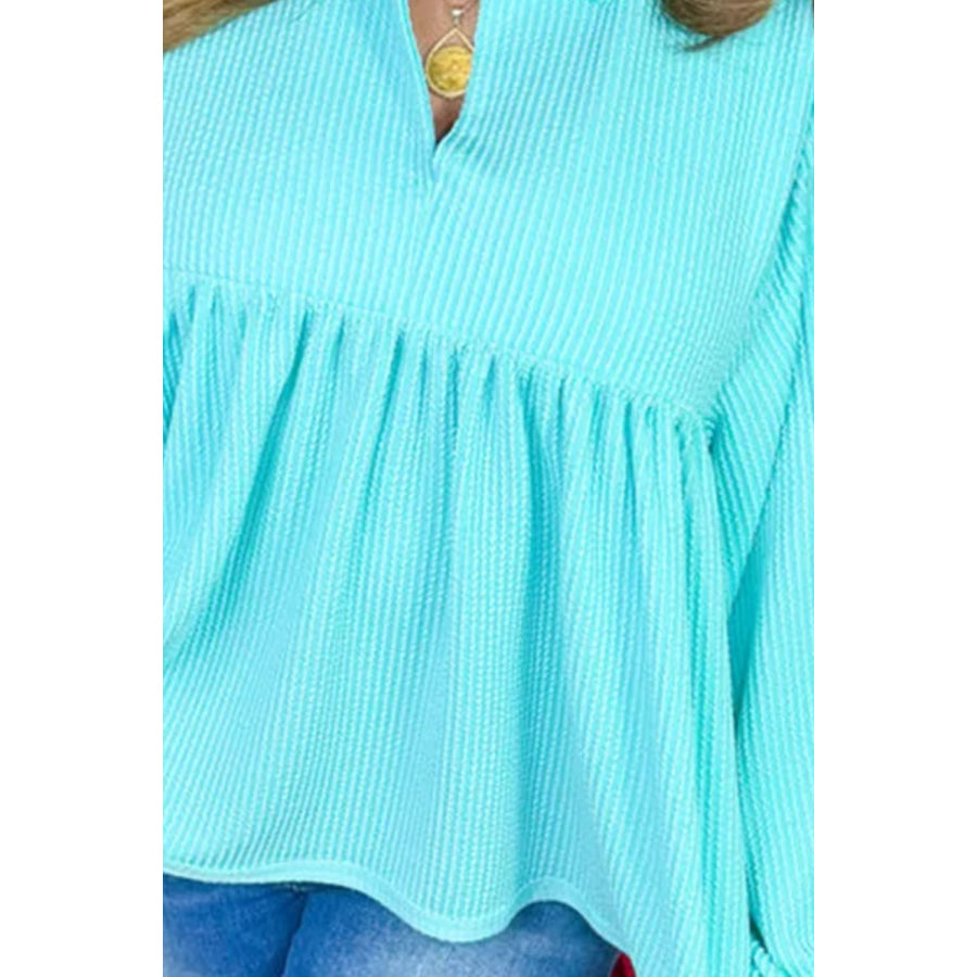 Plus Size Textured Peplum Long Sleeve Blouse Apparel and Accessories