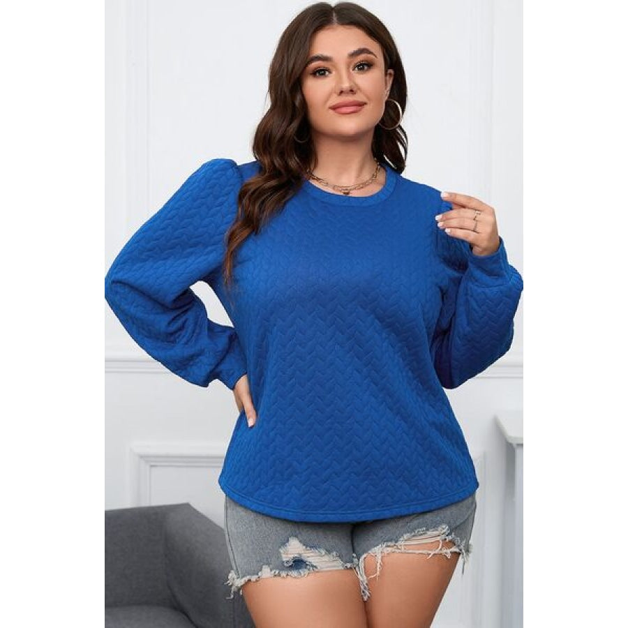 Plus Size Textured Round Neck Long Sleeve Top Clothing