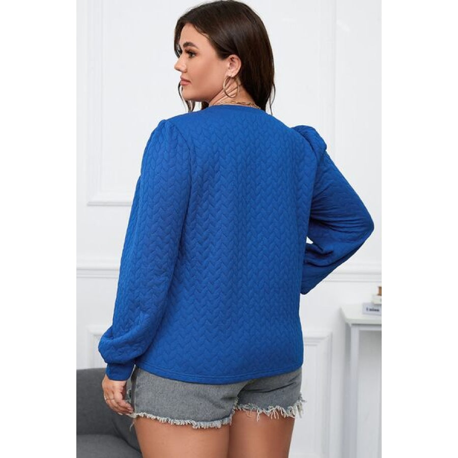 Plus Size Textured Round Neck Long Sleeve Top Clothing