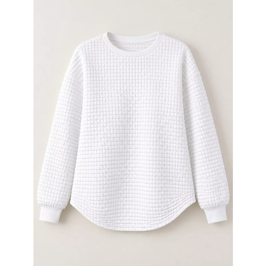 Plus Size Textured Waffle Knit Crew Neck Sweatshirt Apparel and Accessories
